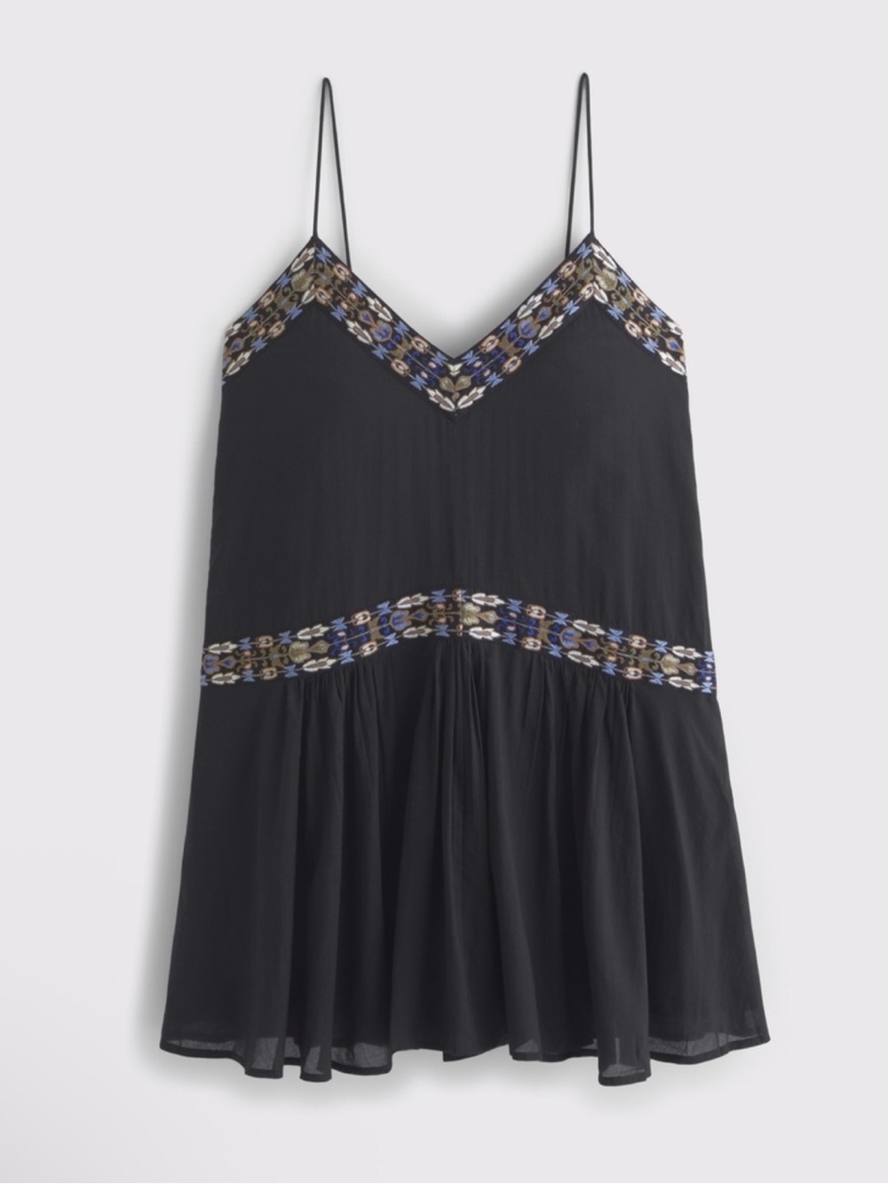 Abercrombie & Fitch Black Tank Dress with Blue and Tan Embroidery